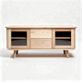 Wooden TV stand with glass doors and open shelving 100 x 45 x 40cm