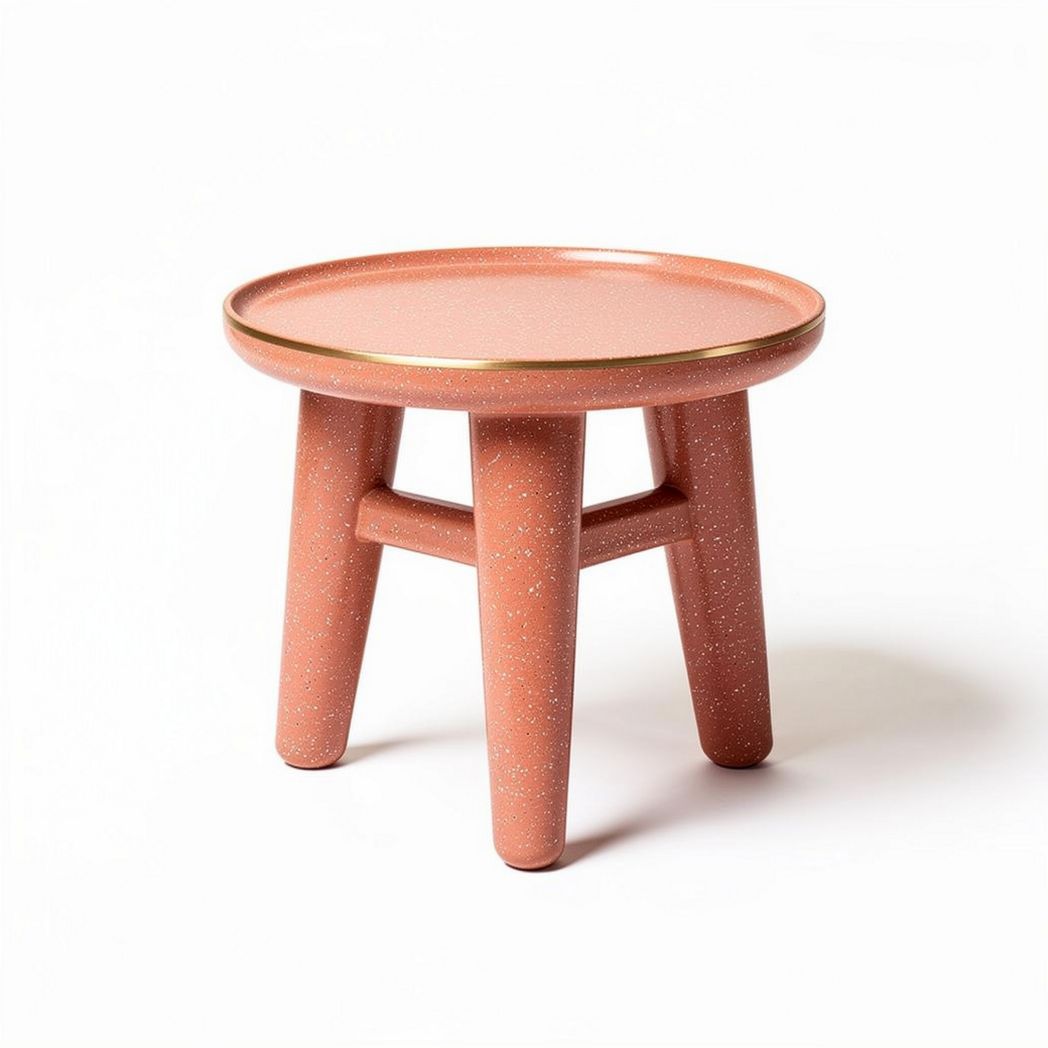 Round side table with a speckled surface and gold trim 40 x 40 x 45cm in pink