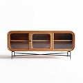 Wooden sideboard with glass sliding doors and metal legs 150 x 40 x 70cm