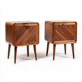 Wooden nightstand set with geometric pattern and storage drawer 40 x 40 x 50cm