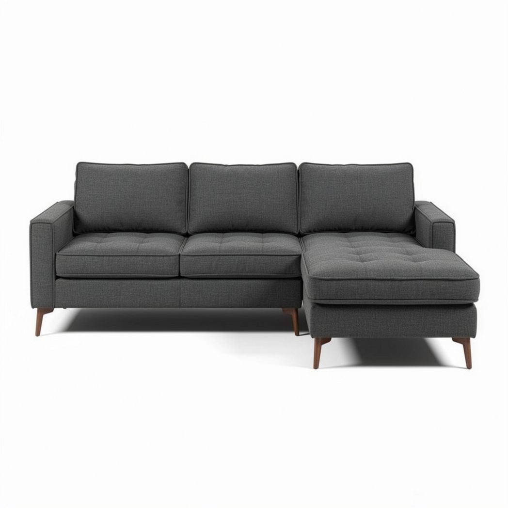 Sectional sofa in dark gray fabric with wooden legs 200 x 90 x 85cm
