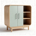 Wooden storage cabinet with sliding doors and open shelves 80 x 40 x 90cm
