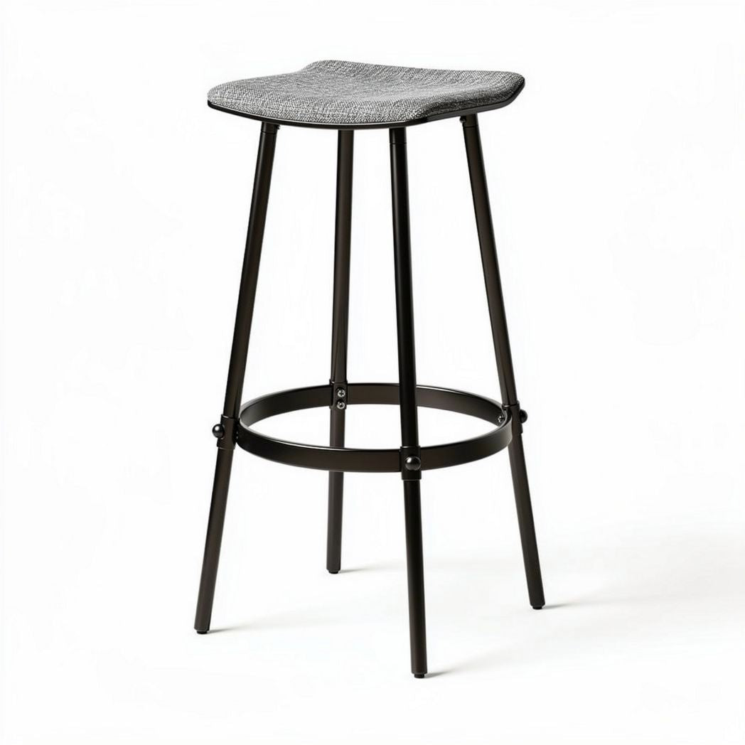 Black metal bar stool with gray fabric seat 40 x 40 x 75cm for kitchen use
