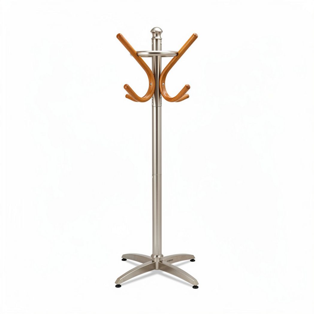 Metal coat rack with wood hooks for home or office use 180 x 50 x 50cm