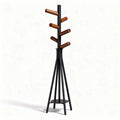 Coat rack with wooden hooks and metal frame for entryway or hallway 180 x 45 x 45cm