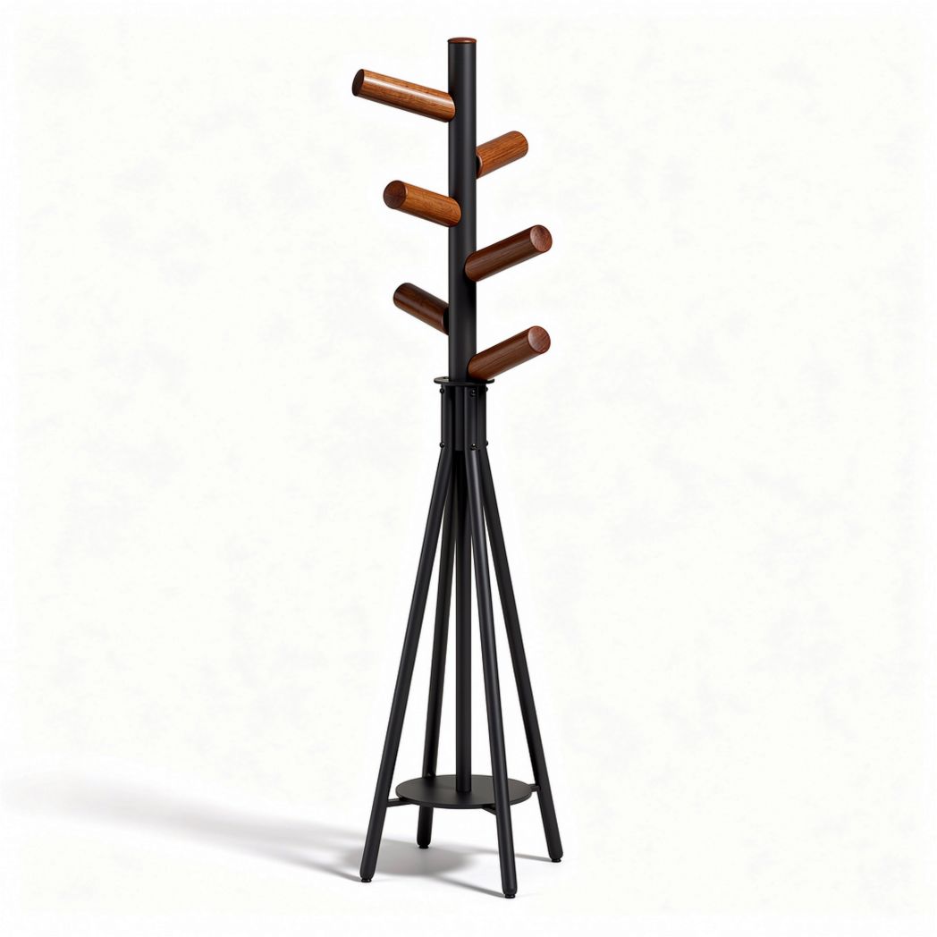 Coat rack with wooden hooks and metal frame for entryway or hallway 180 x 45 x 45cm