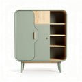 Wood and green MDF storage cabinet with shelves and single door 80 x 40 x 100cm