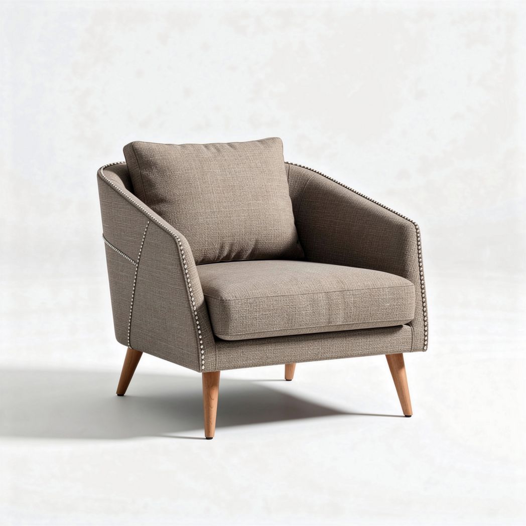 Fabric accent chair with removable cushion and wooden legs in gray 80 x 80 x 90cm