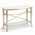 Console table with white top and glass shelves in gold metal frame 90 x 30 x 75cm
