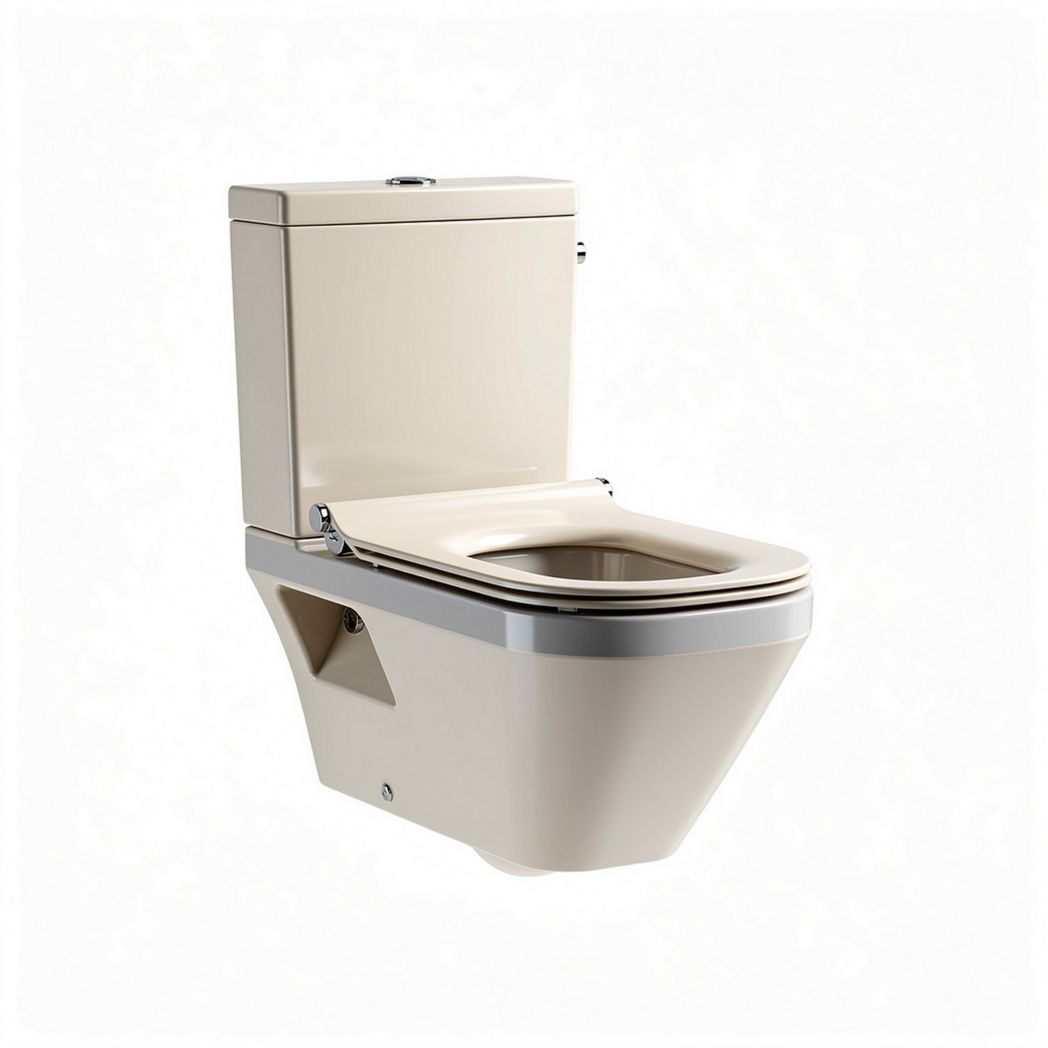 One-piece elongated toilet with low water consumption in beige 70 x 38 x 80cm
